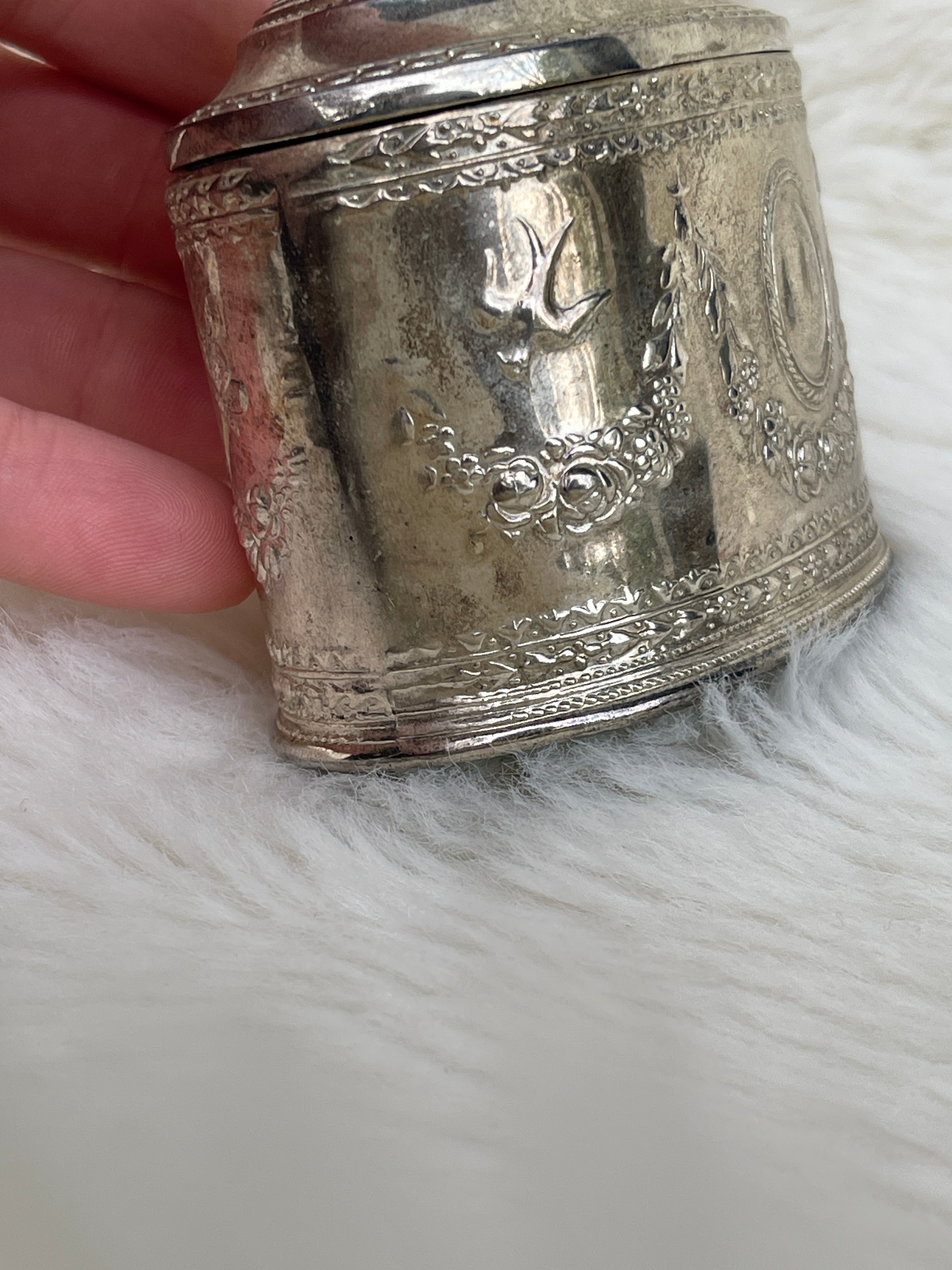 Vintage Red Velvet Lined “Godinger Silver Art Co” Oval Bird Butterfly Trinket Box