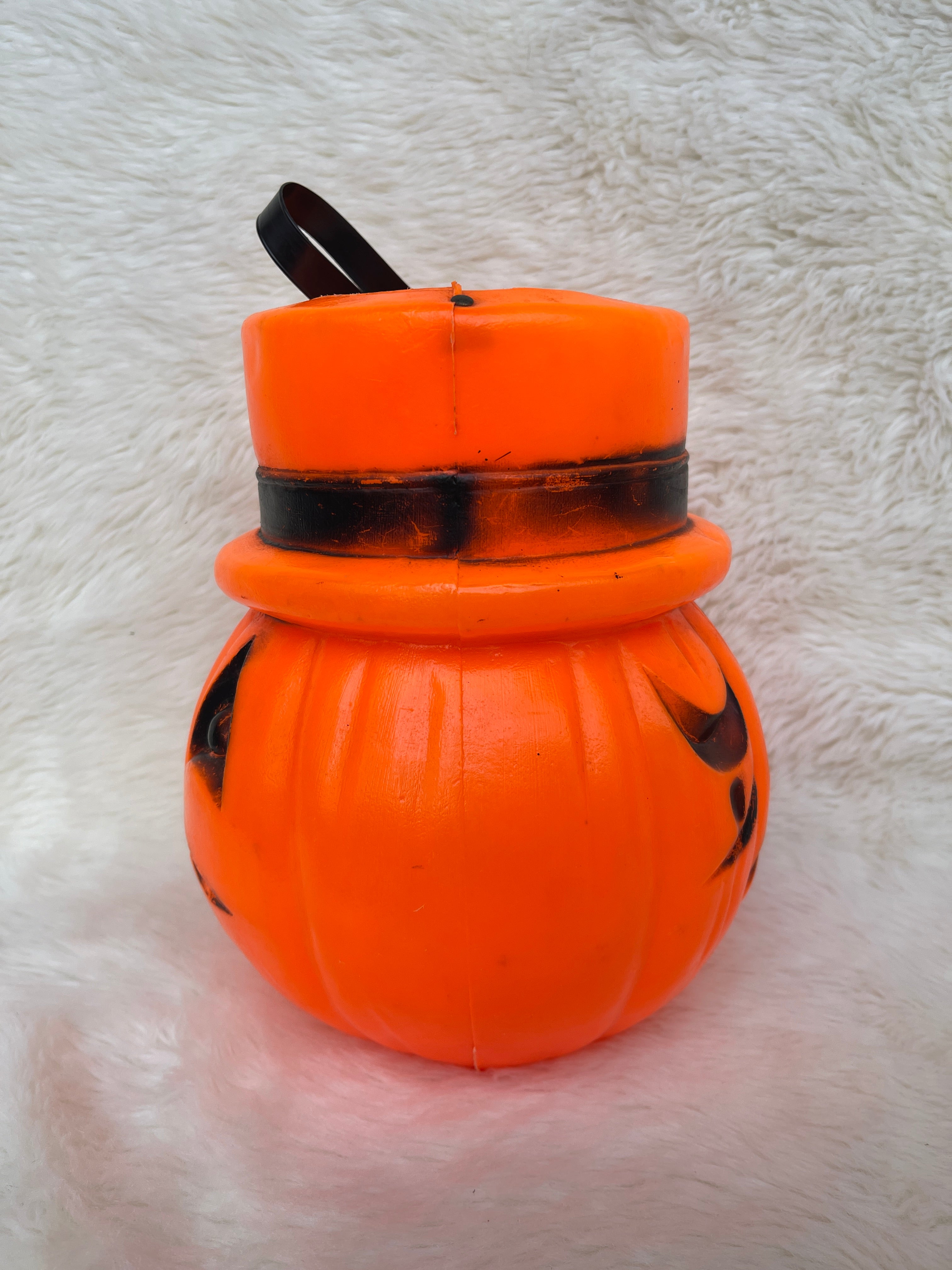 Vintage Double Sided Sad Happy Blow Mold Top Hat Halloween Trick or Treat Bucket