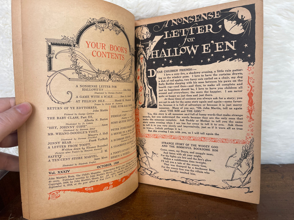 Antique 1926 October Halloween "John Martin's Book: The Child's Magazine"