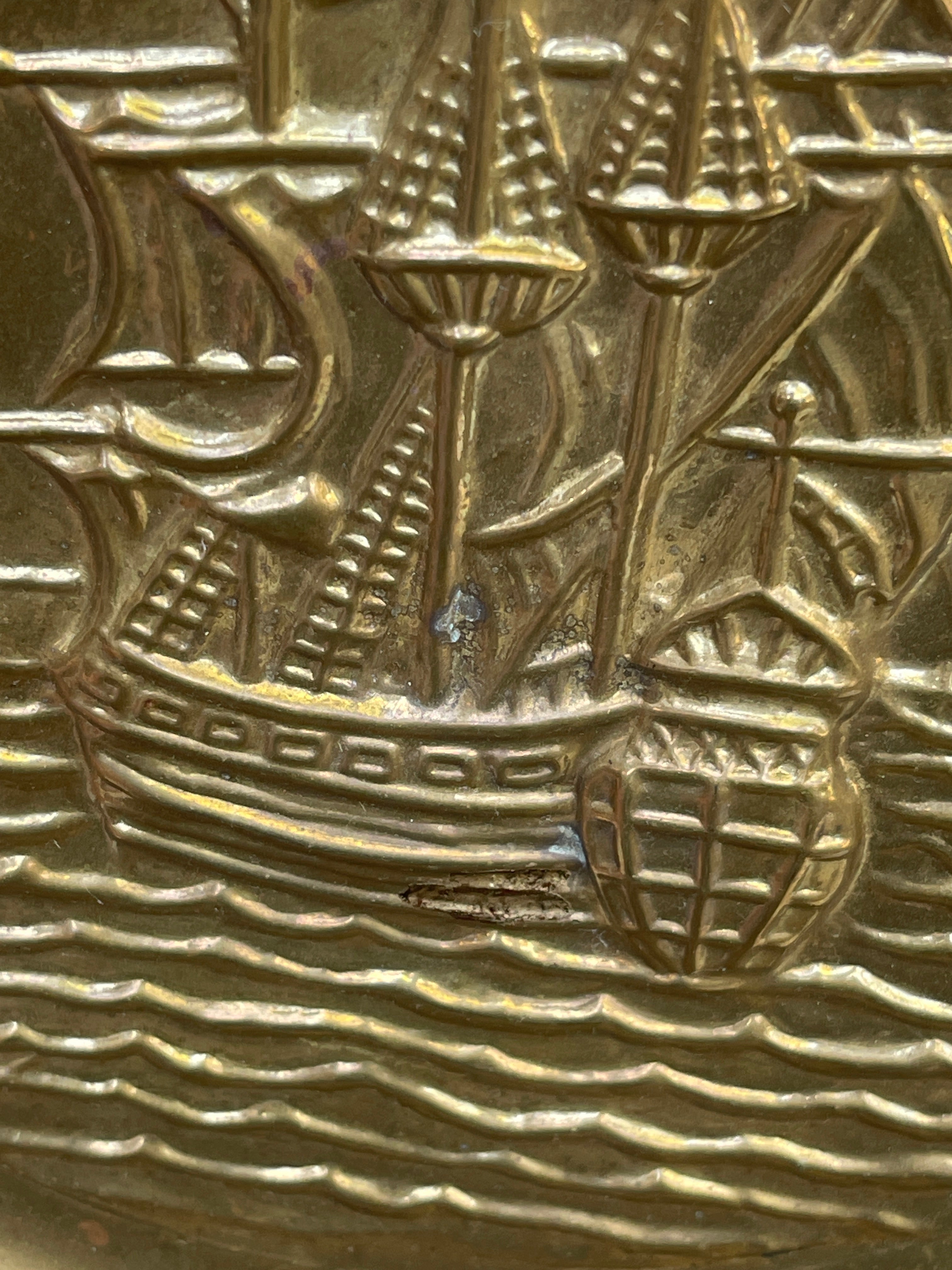 Vintage *Pair* Embossed Brass Nautical Sail Ship Wall Hangings