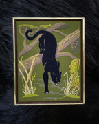 Vintage Wood Frame Black Panther Jaguar Tree Crewel