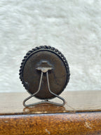 Antique 1915 “Apostleship of Prayer in Leage with the Sacred Heart” Standing Metal Framed Religious Crochet Fabric Piece