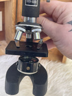 Vintage "Erbco Opticals" Microscope & Wood Box / Parts