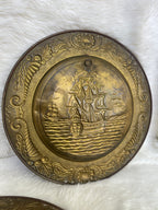 Vintage *Pair* Embossed Brass Nautical Sail Ship Wall Hangings