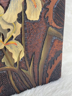 Vintage Hand Painted Carved Wood Iris Flower Plaque