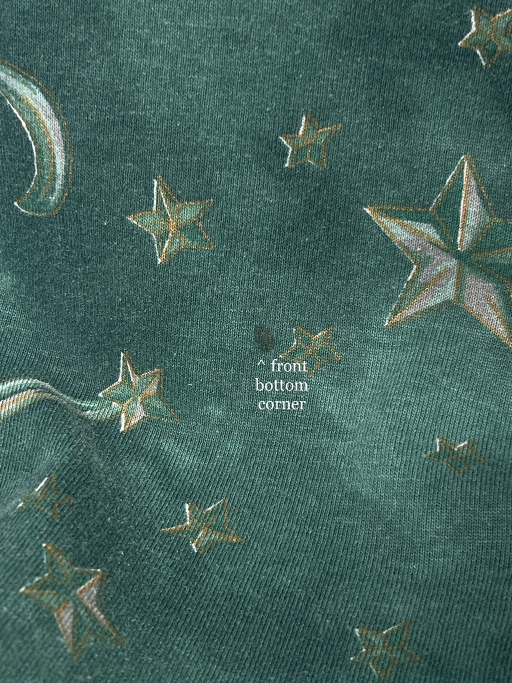 Vintage Size M 3/4 Sleeve Green Celestial Sun Moon Star "SWAT" Top