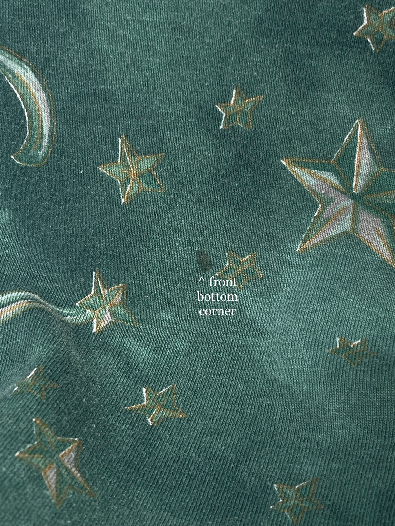 Vintage Size M 3/4 Sleeve Green Celestial Sun Moon Star "SWAT" Top