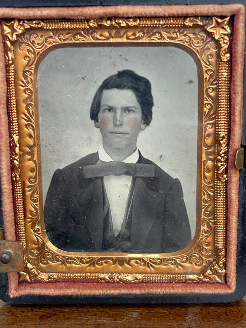 Antique Ambrotype Tintype of Young Man in Acorn Partial Case