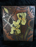 Vintage Hand Painted Carved Wood Iris Flower Plaque