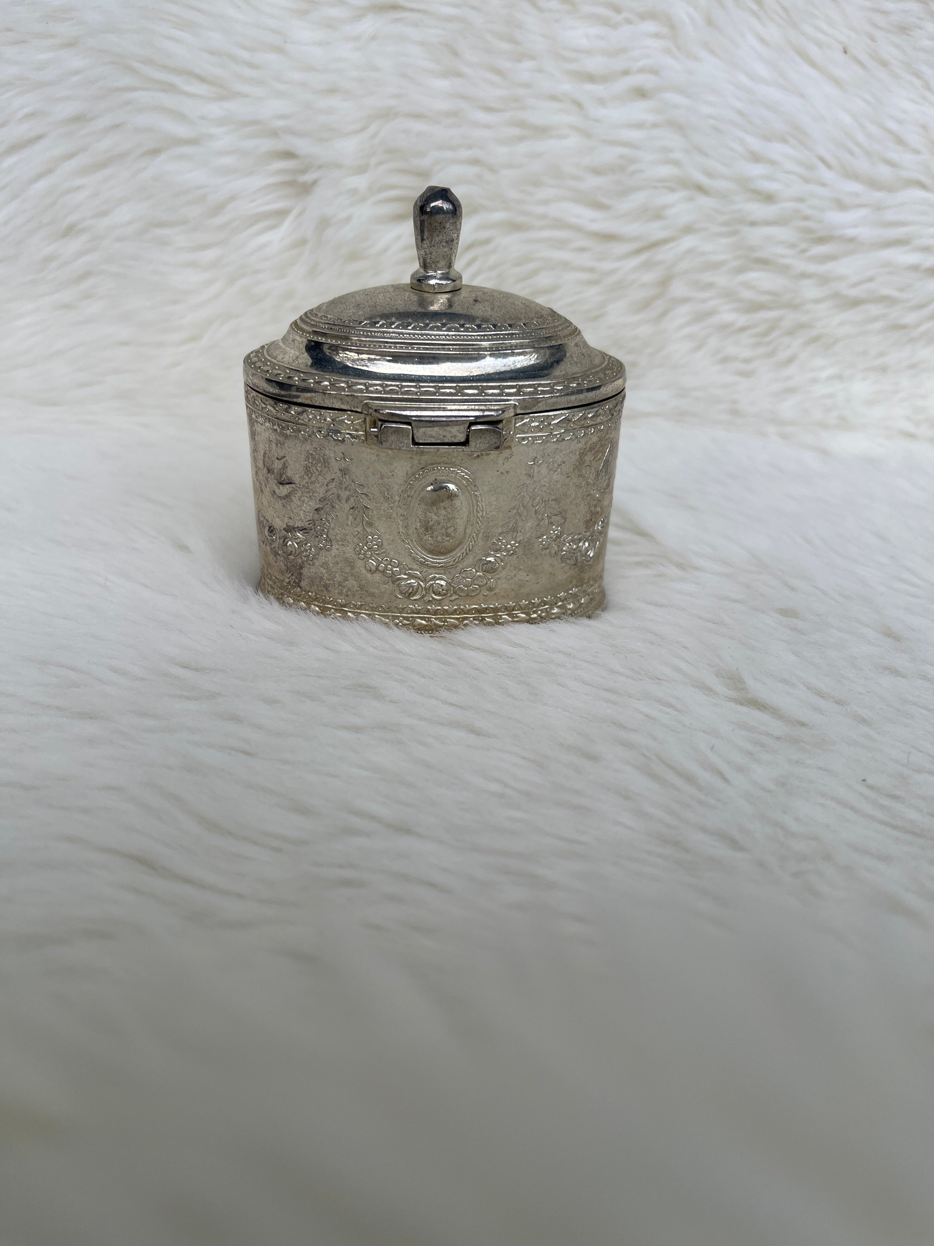 Vintage Red Velvet Lined “Godinger Silver Art Co” Oval Bird Butterfly Trinket Box