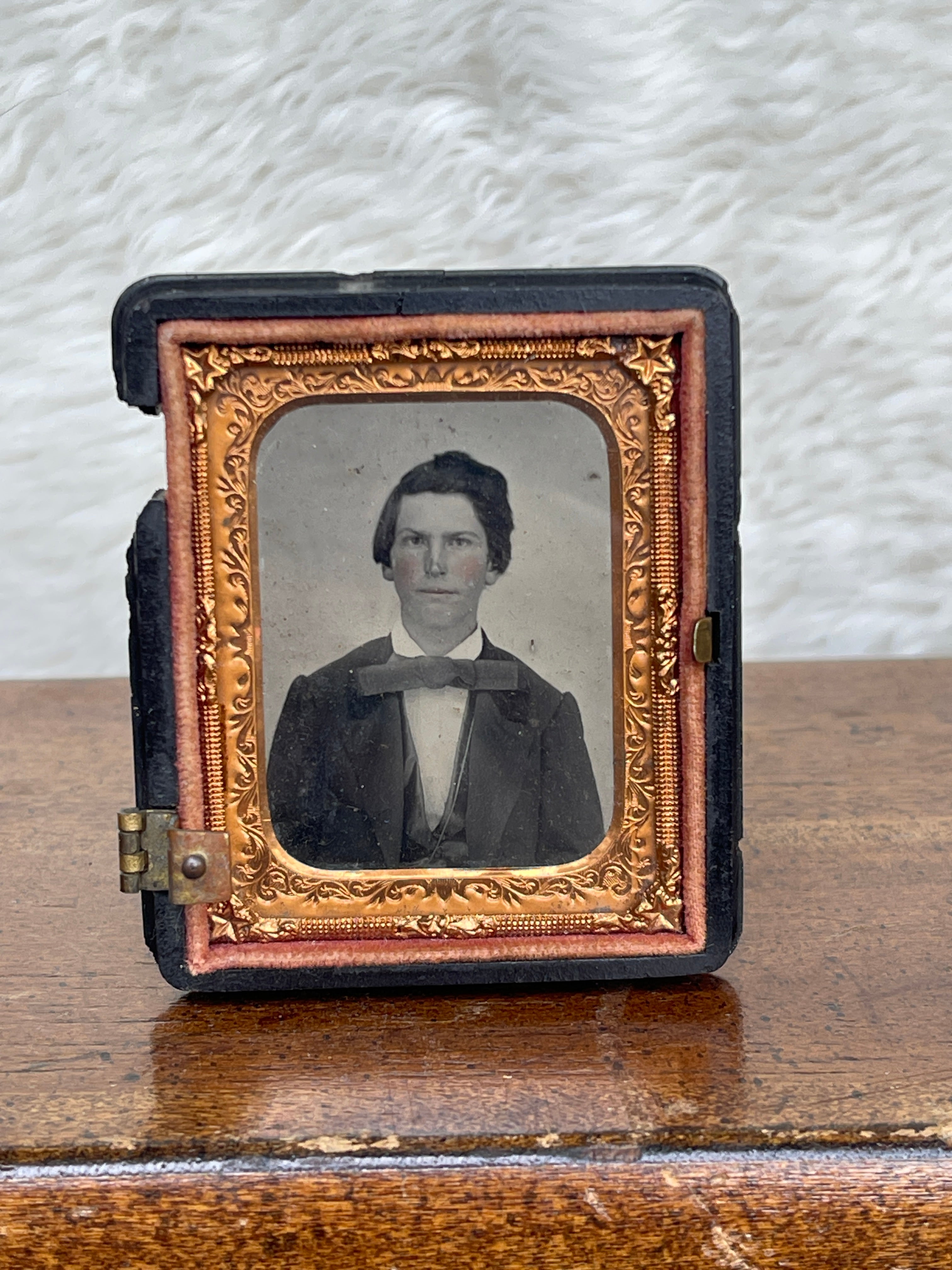 Antique Ambrotype Tintype of Young Man in Acorn Partial Case
