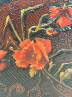 Vintage Hand Painted Carved Wood Poppy Flower Plaque