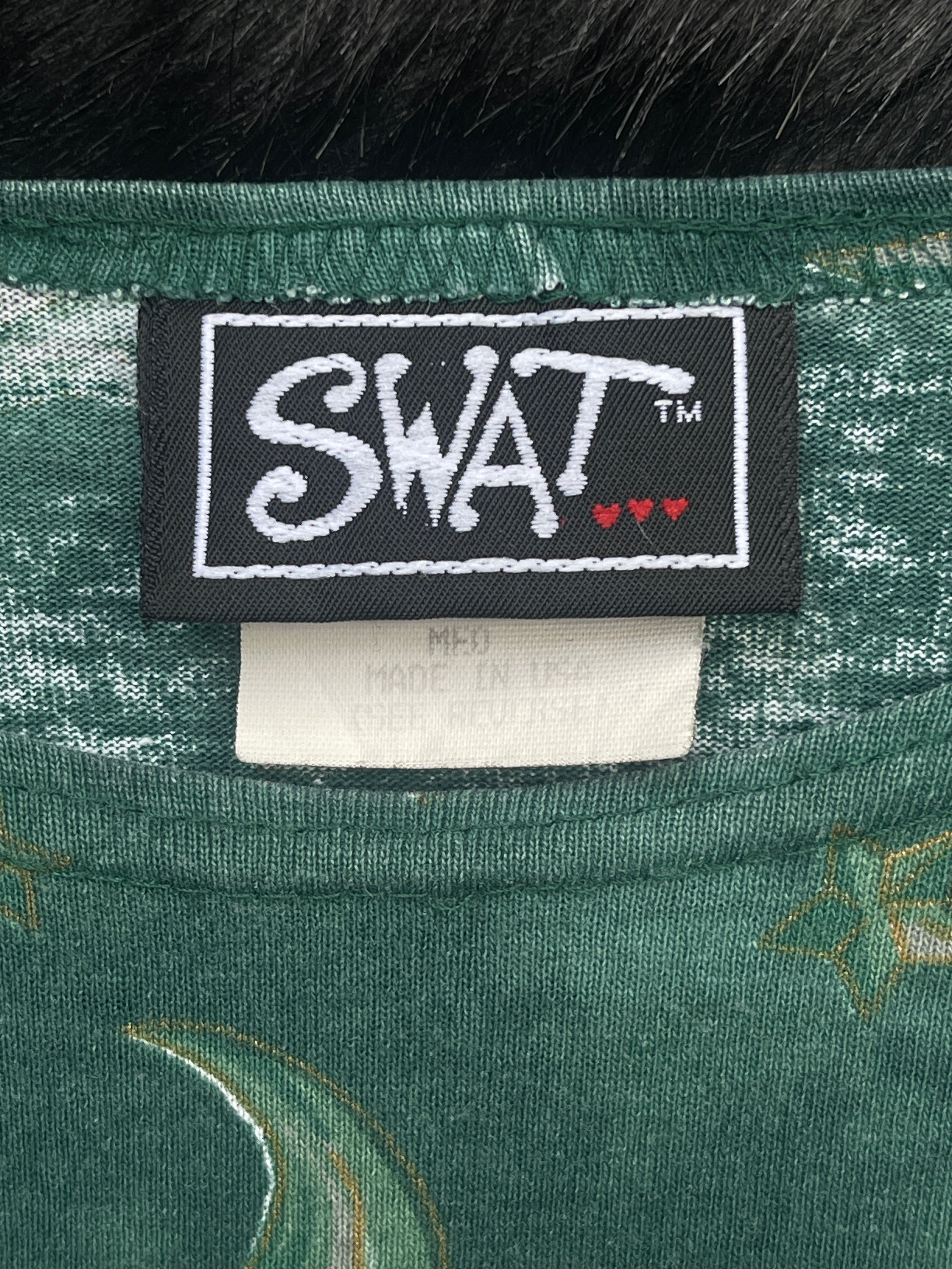 Vintage Size M 3/4 Sleeve Green Celestial Sun Moon Star "SWAT" Top