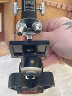 Vintage "Erbco Opticals" Microscope & Wood Box / Parts