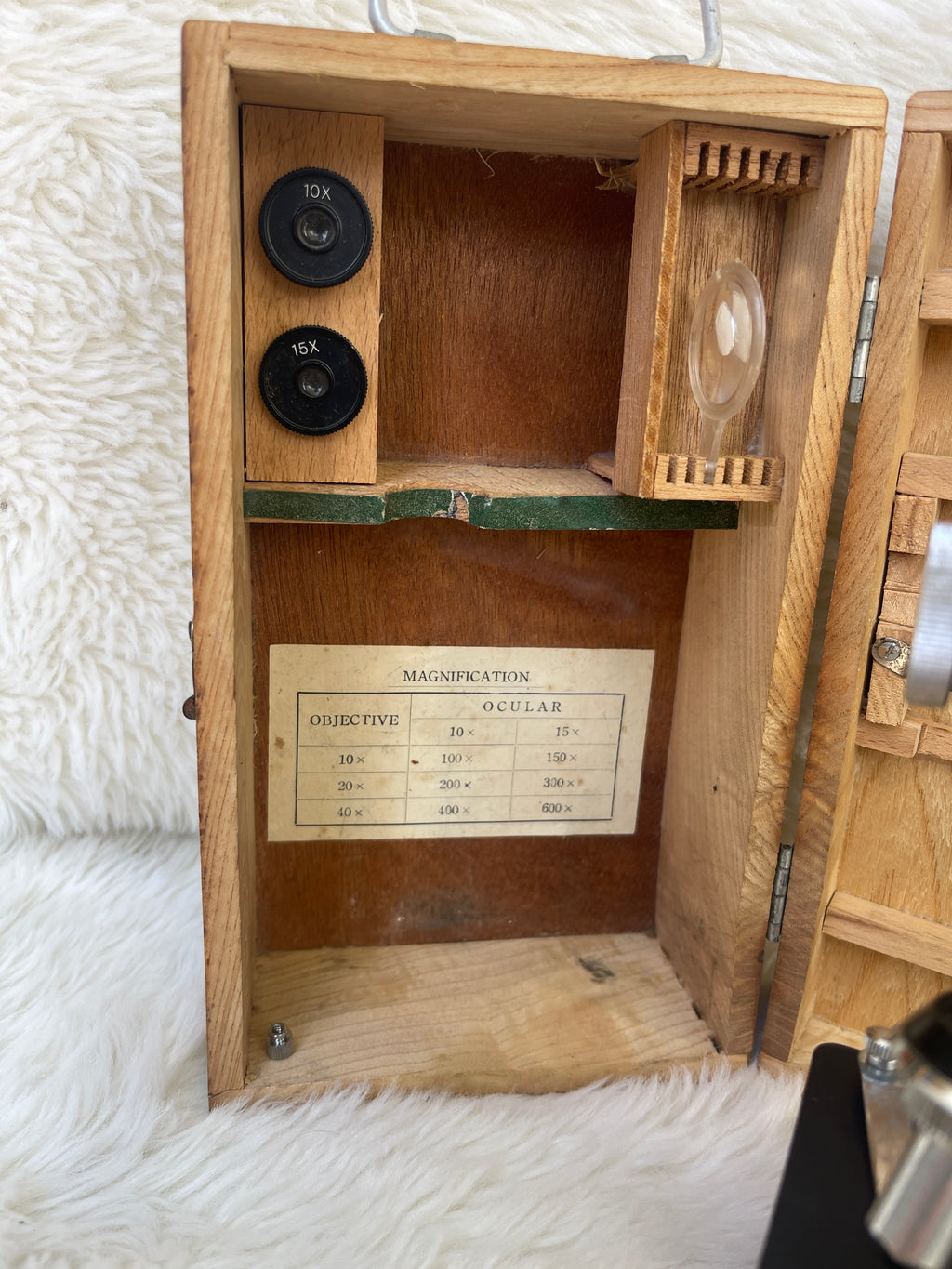 Vintage "Erbco Opticals" Microscope & Wood Box / Parts