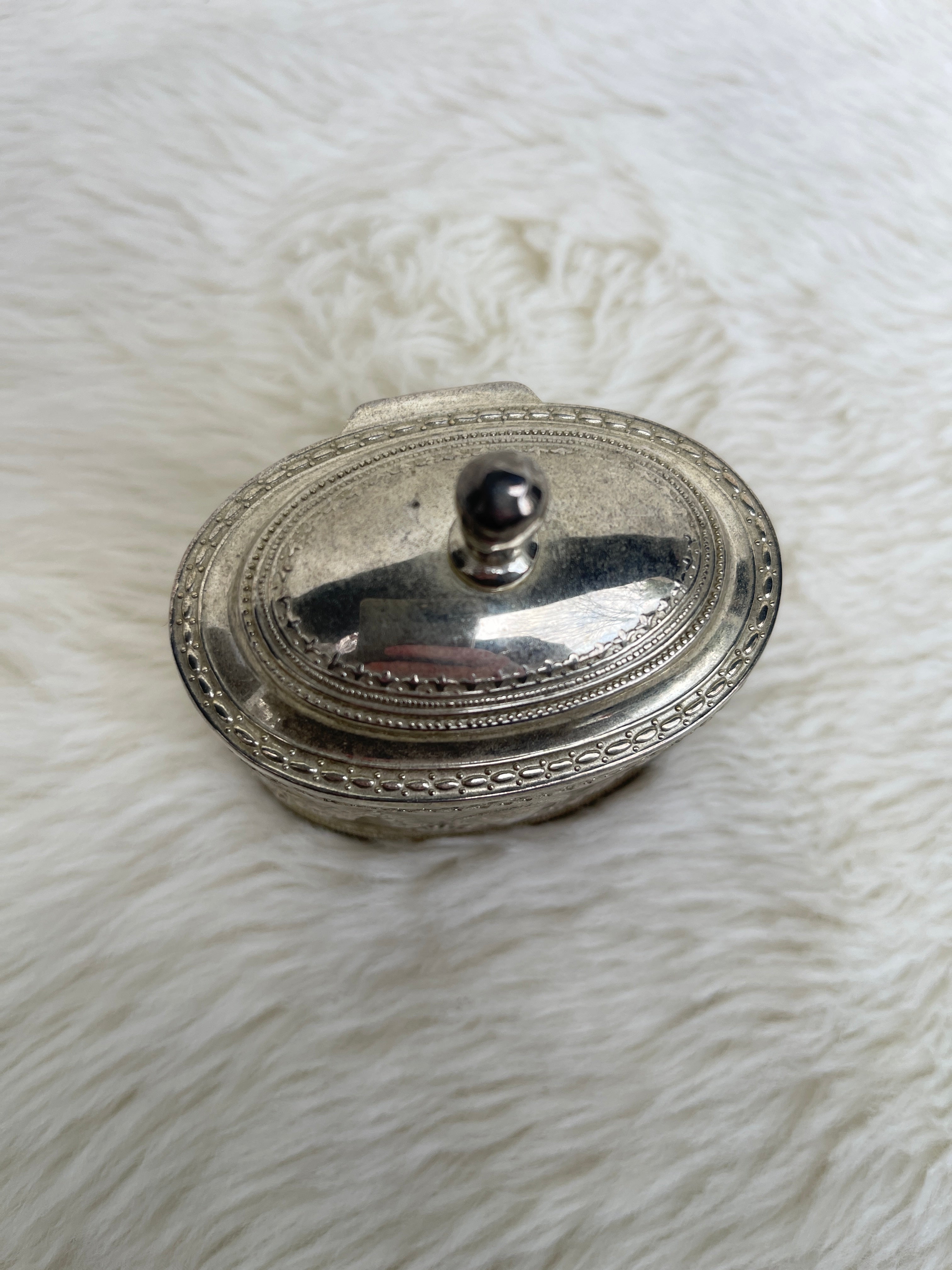 Vintage Red Velvet Lined “Godinger Silver Art Co” Oval Bird Butterfly Trinket Box