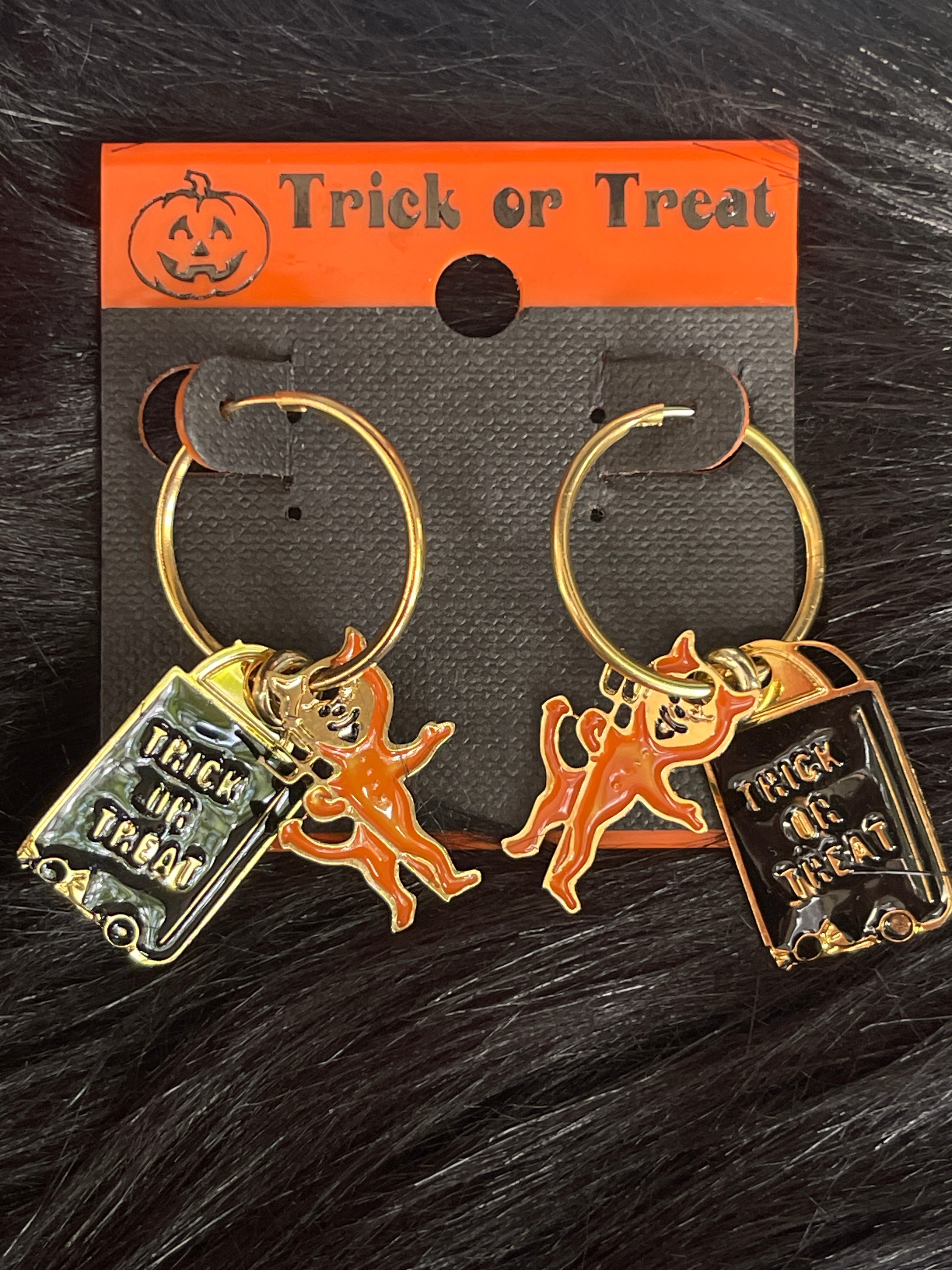 Vintage Devil Trick or Treat Bag Earrings