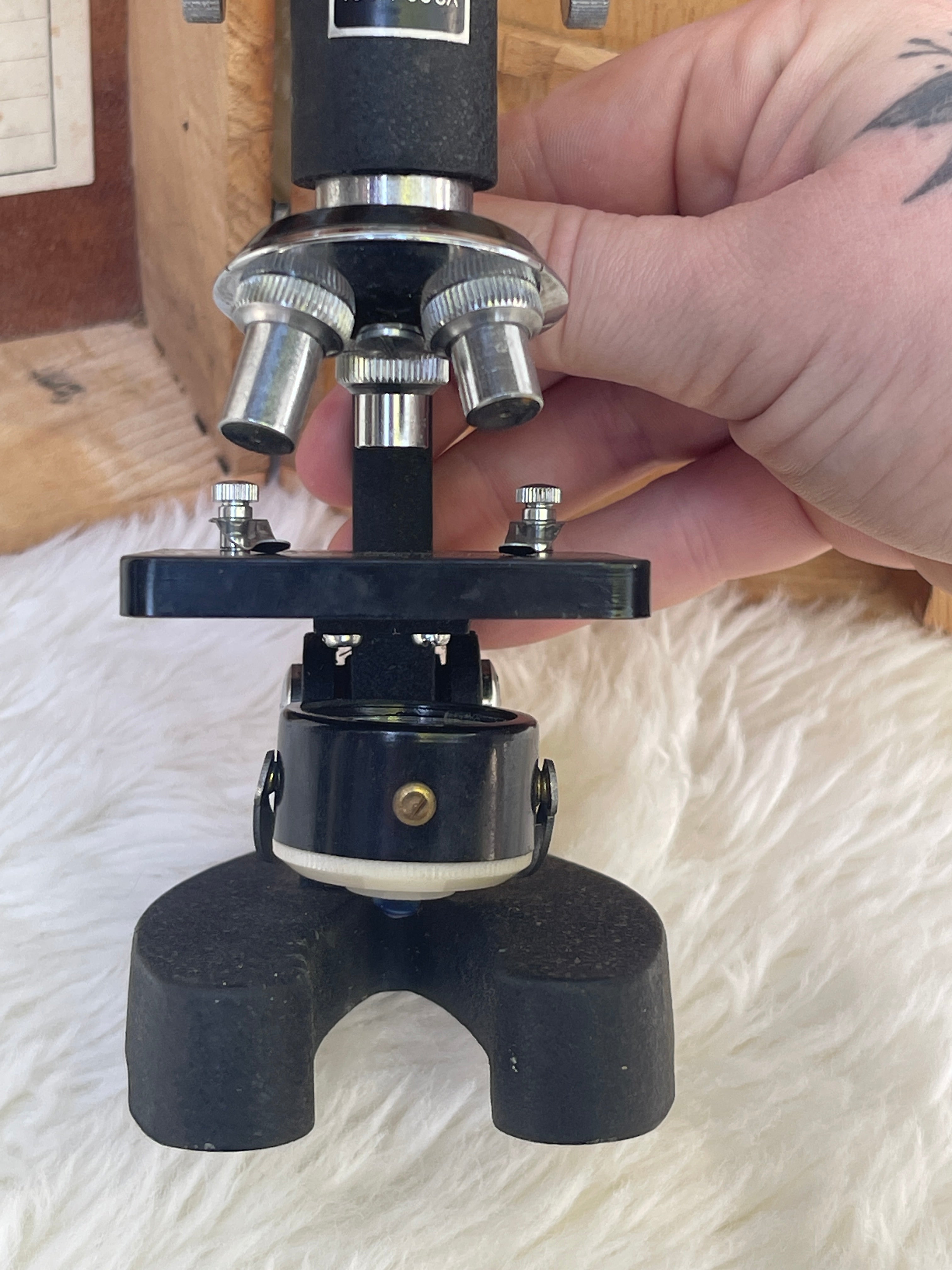 Vintage "Erbco Opticals" Microscope & Wood Box / Parts