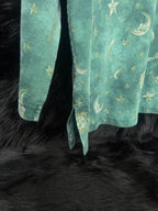 Vintage Size M 3/4 Sleeve Green Celestial Sun Moon Star "SWAT" Top
