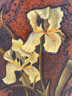 Vintage Hand Painted Carved Wood Iris Flower Plaque