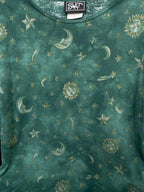 Vintage Size M 3/4 Sleeve Green Celestial Sun Moon Star "SWAT" Top
