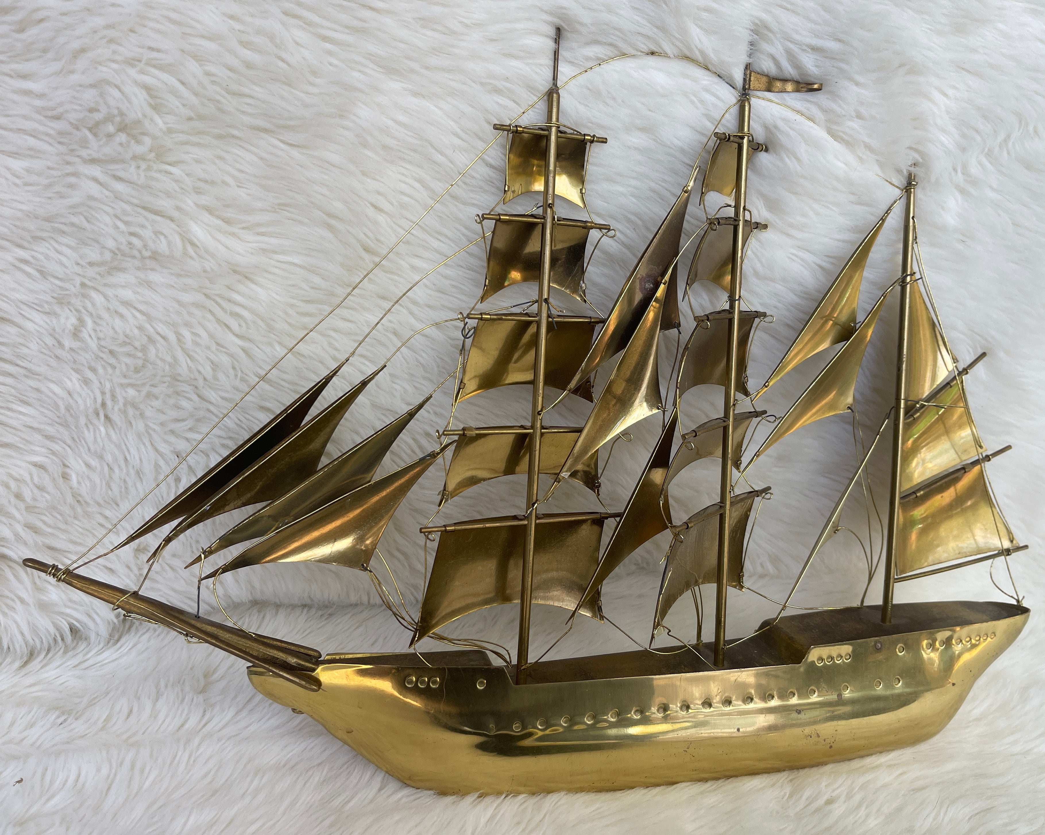 Vintage Brass Nautical Sail Ship Wall Hanging