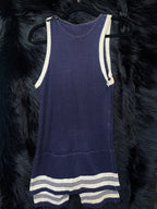 1920’s Antique Navy & White Striped Button One Piece Swimsuit Bathing Suit