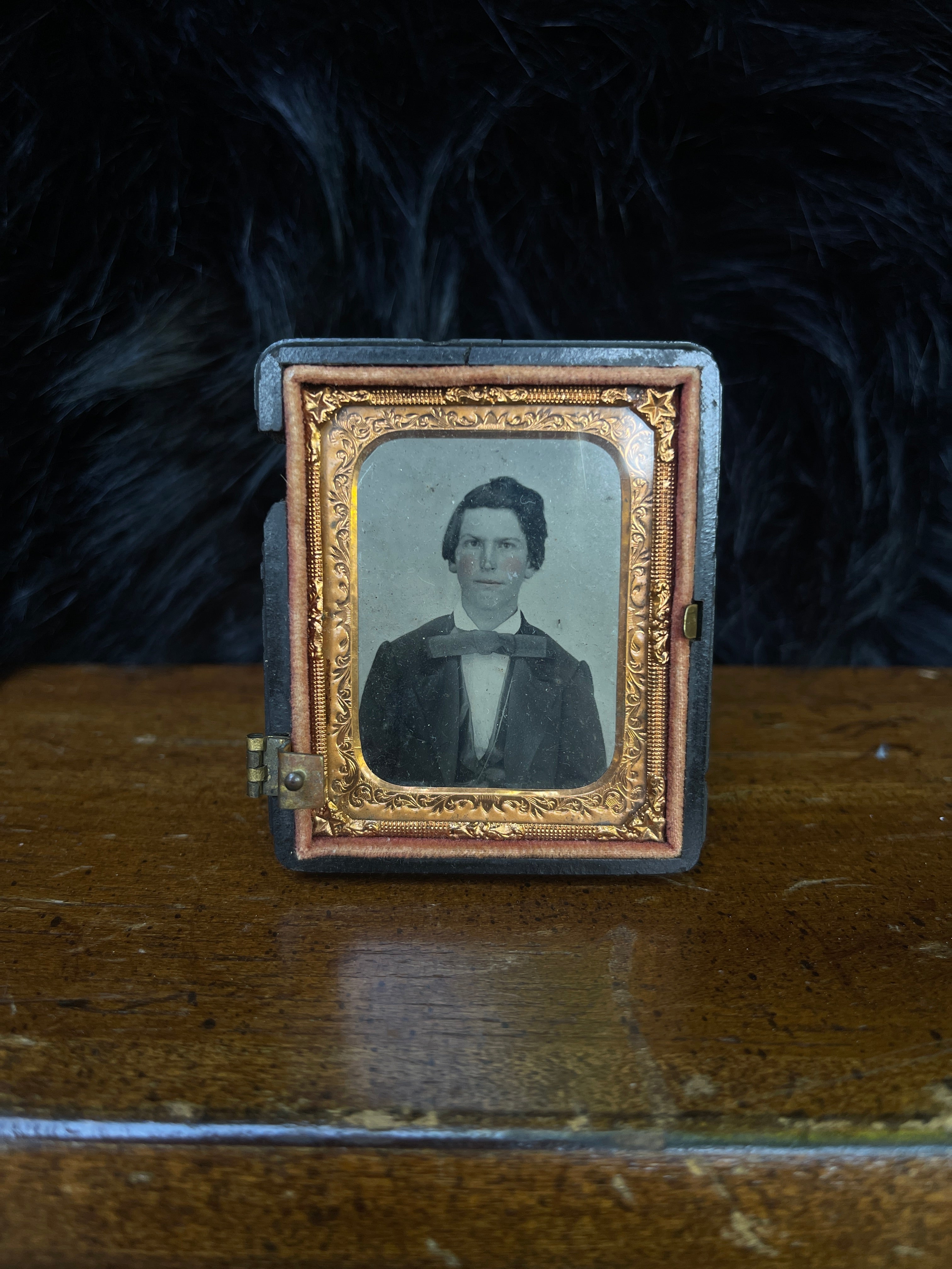 Antique Ambrotype Tintype of Young Man in Acorn Partial Case