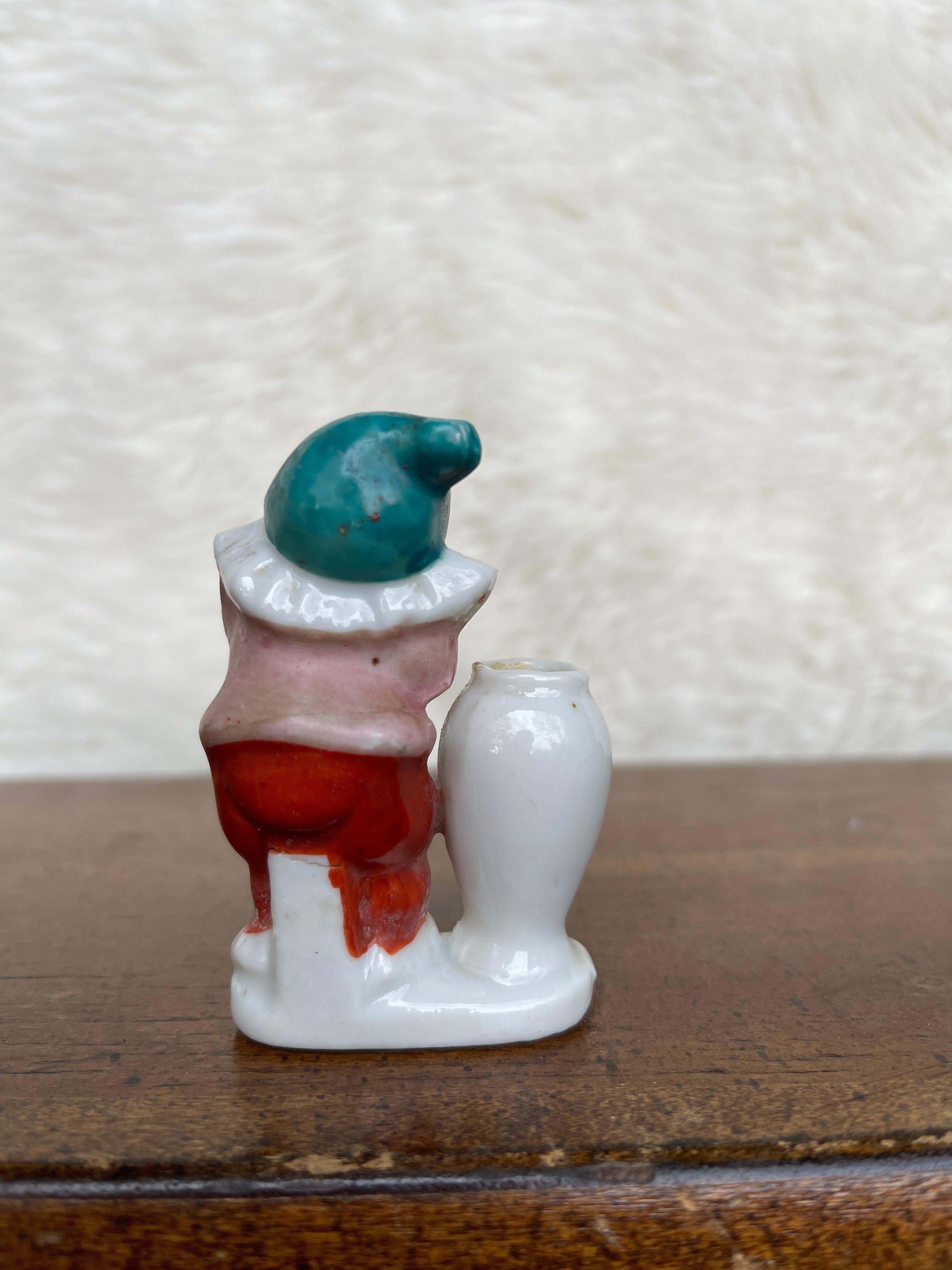 Vintage Mini Porcelain Clown Jester Bud Vase Trinket