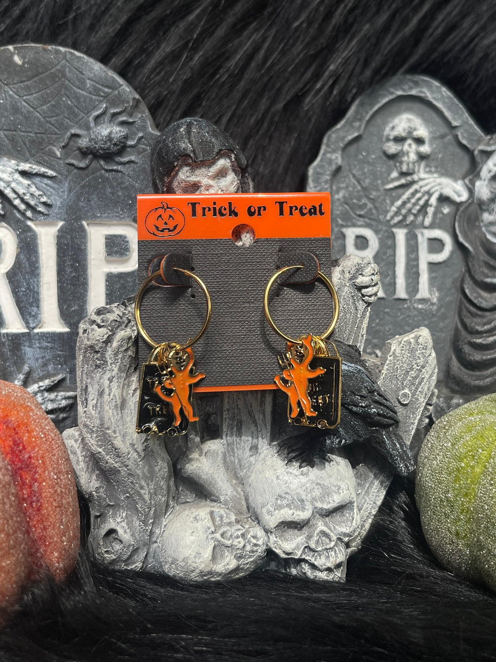 Vintage Devil Trick or Treat Bag Earrings