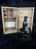Vintage "Erbco Opticals" Microscope & Wood Box / Parts