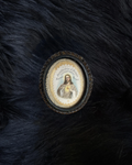 Antique 1915 “Apostleship of Prayer in Leage with the Sacred Heart” Standing Metal Framed Religious Crochet Fabric Piece