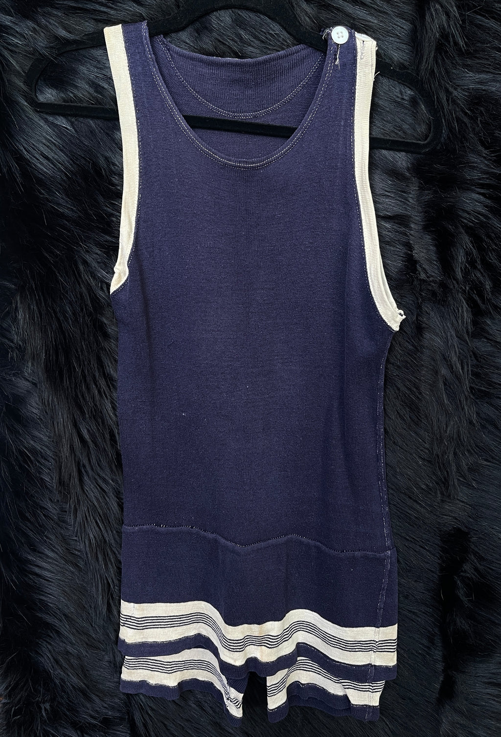 1920’s Antique Navy & White Striped Button One Piece Swimsuit Bathing Suit