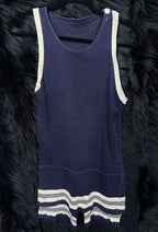 1920’s Antique Navy & White Striped Button One Piece Swimsuit Bathing Suit