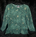 Vintage Size M 3/4 Sleeve Green Celestial Sun Moon Star "SWAT" Top