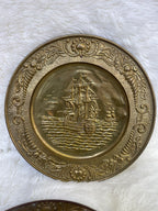 Vintage *Pair* Embossed Brass Nautical Sail Ship Wall Hangings