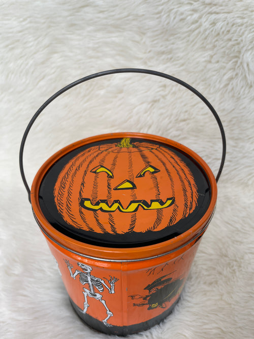 1982 “General Can” Metal Lidded Halloween Skeleton Witch Ghost Haunted House Bucket