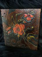 Vintage Hand Painted Carved Wood Poppy Flower Plaque