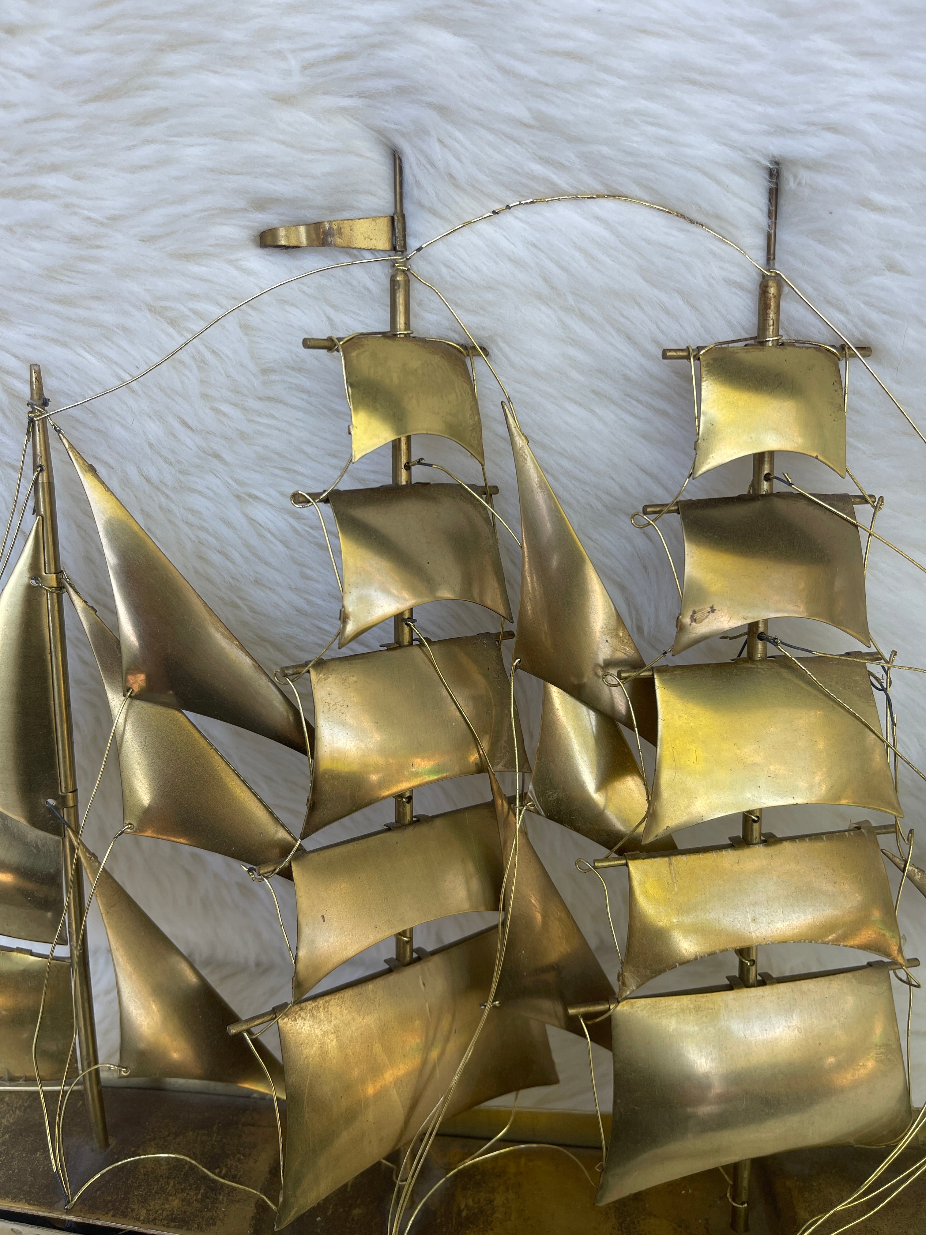 Vintage Brass Nautical Sail Ship Wall Hanging