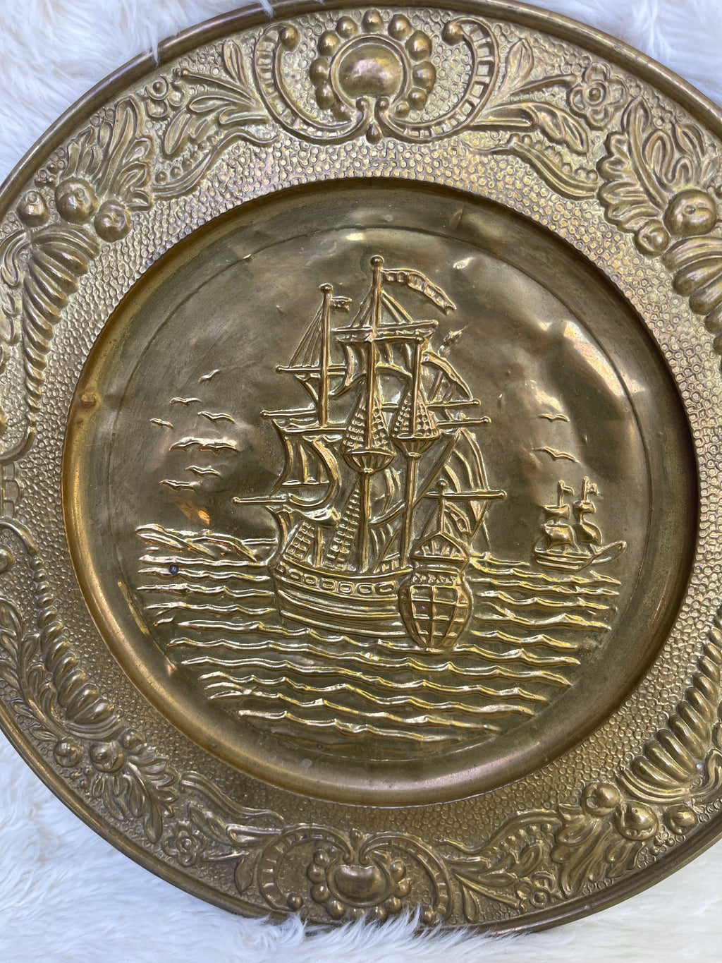 Vintage *Pair* Embossed Brass Nautical Sail Ship Wall Hangings