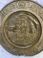 Vintage *Pair* Embossed Brass Nautical Sail Ship Wall Hangings