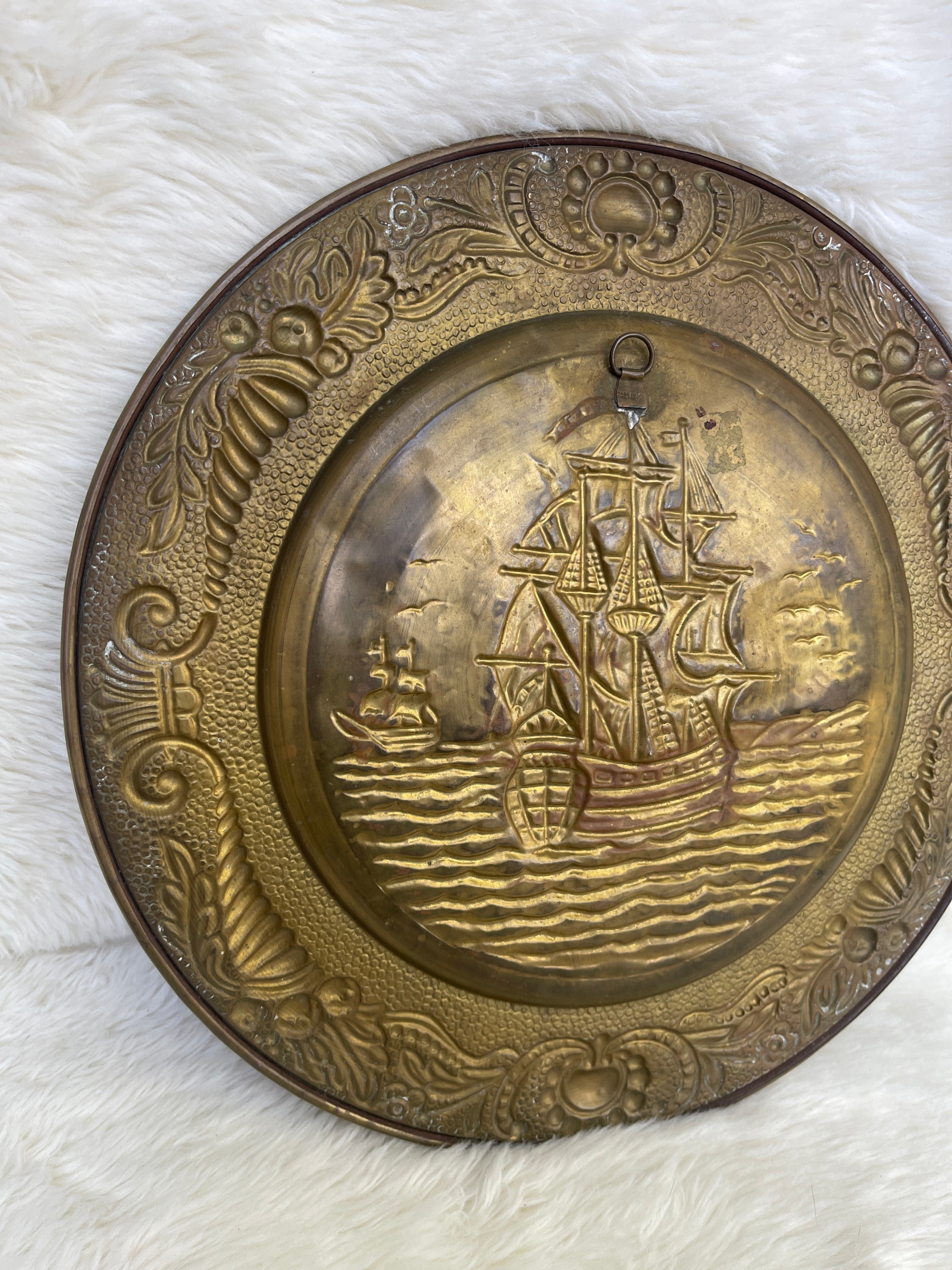 Vintage *Pair* Embossed Brass Nautical Sail Ship Wall Hangings