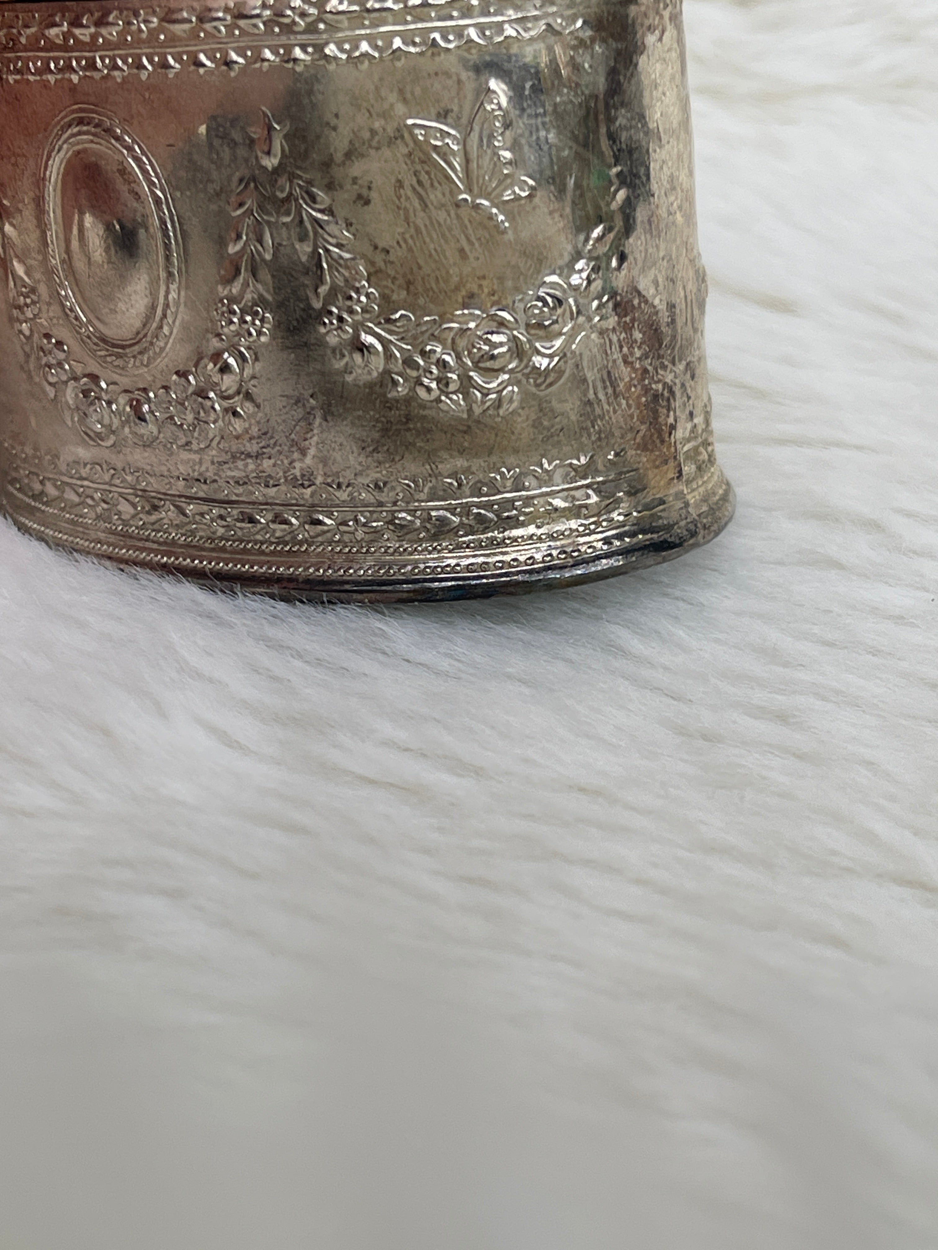 Vintage Red Velvet Lined “Godinger Silver Art Co” Oval Bird Butterfly Trinket Box