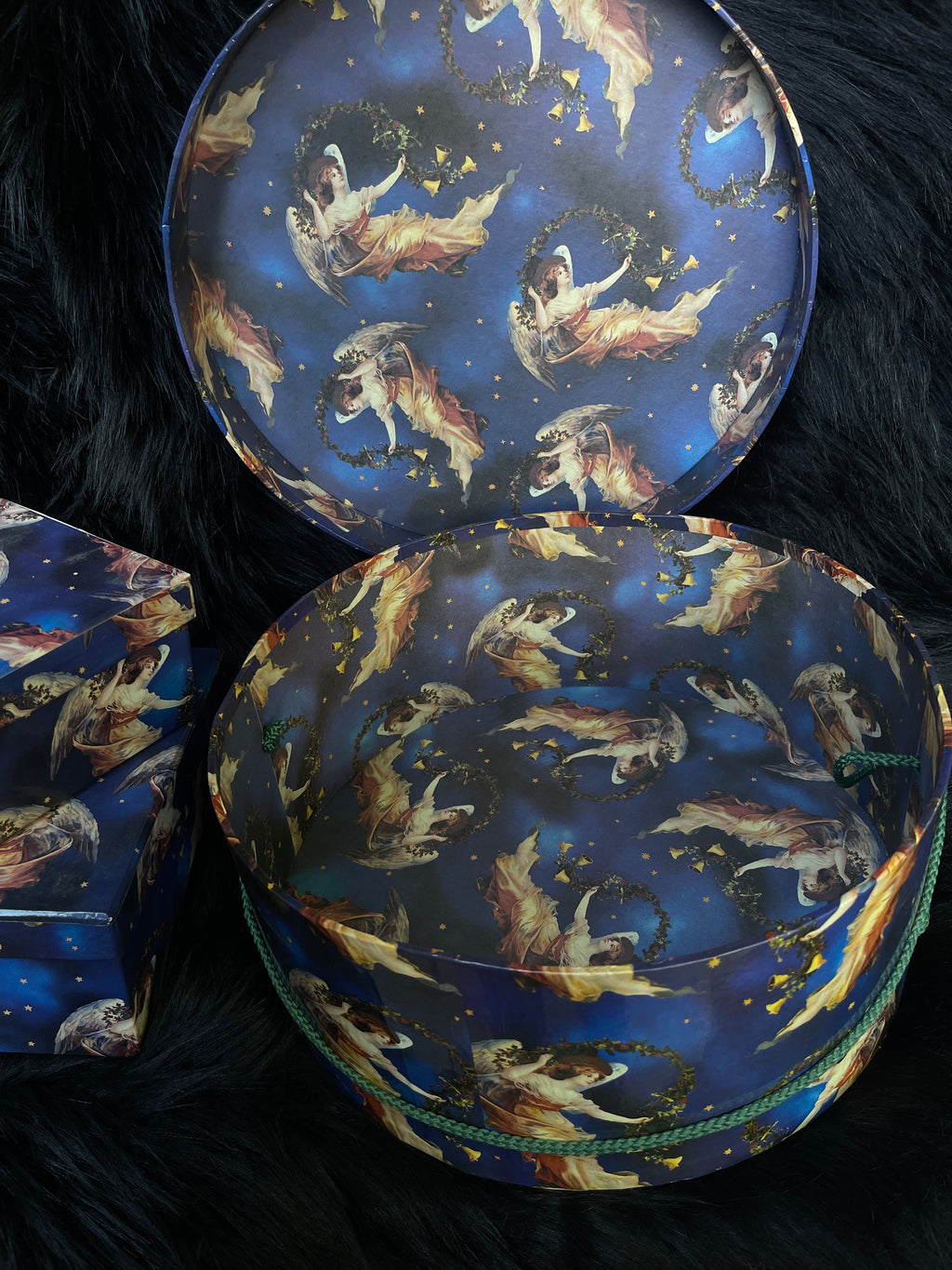 Set of 3 Vintage Blue Celestial Star Angel Nesting Boxes