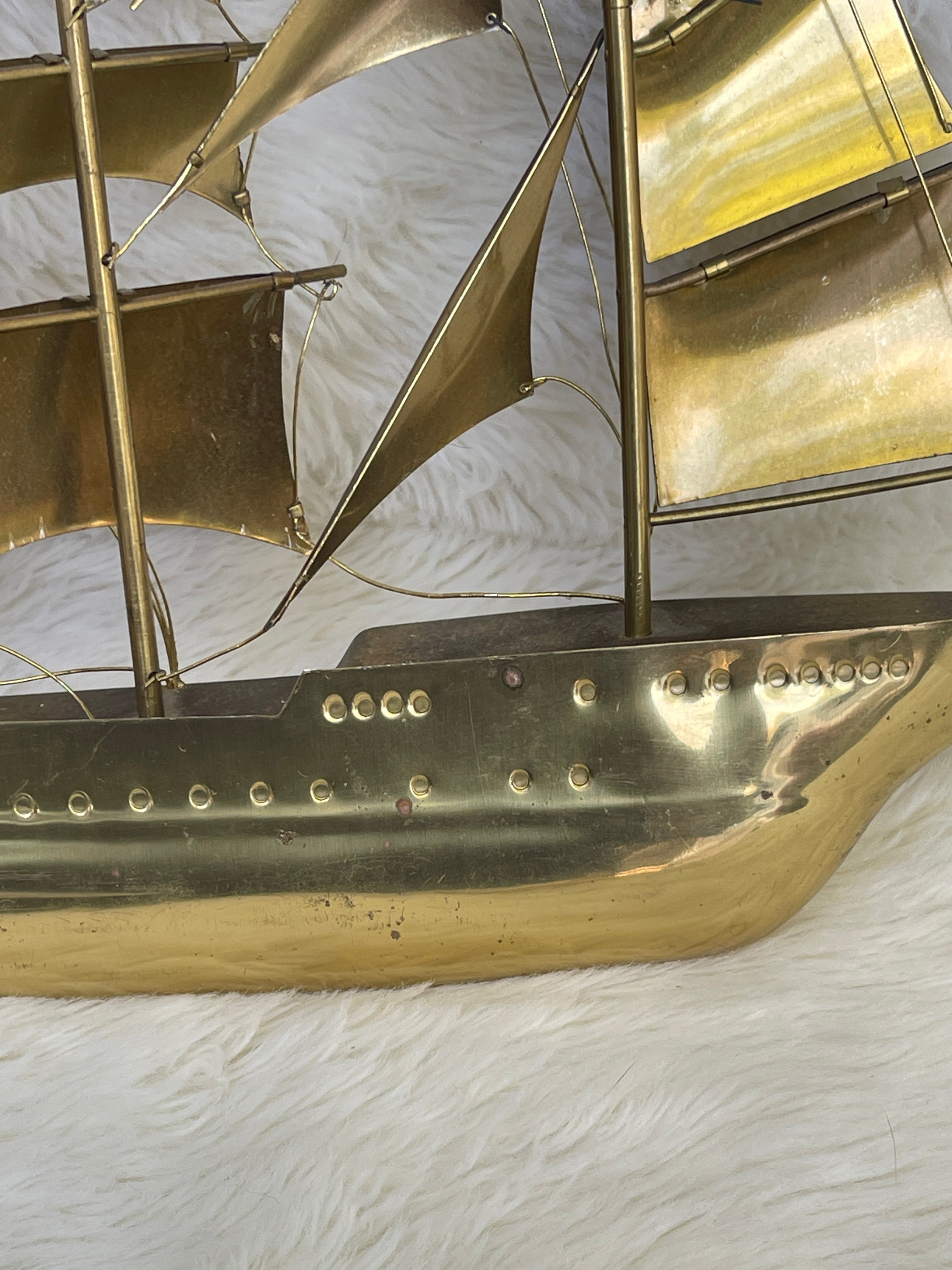 Vintage Brass Nautical Sail Ship Wall Hanging