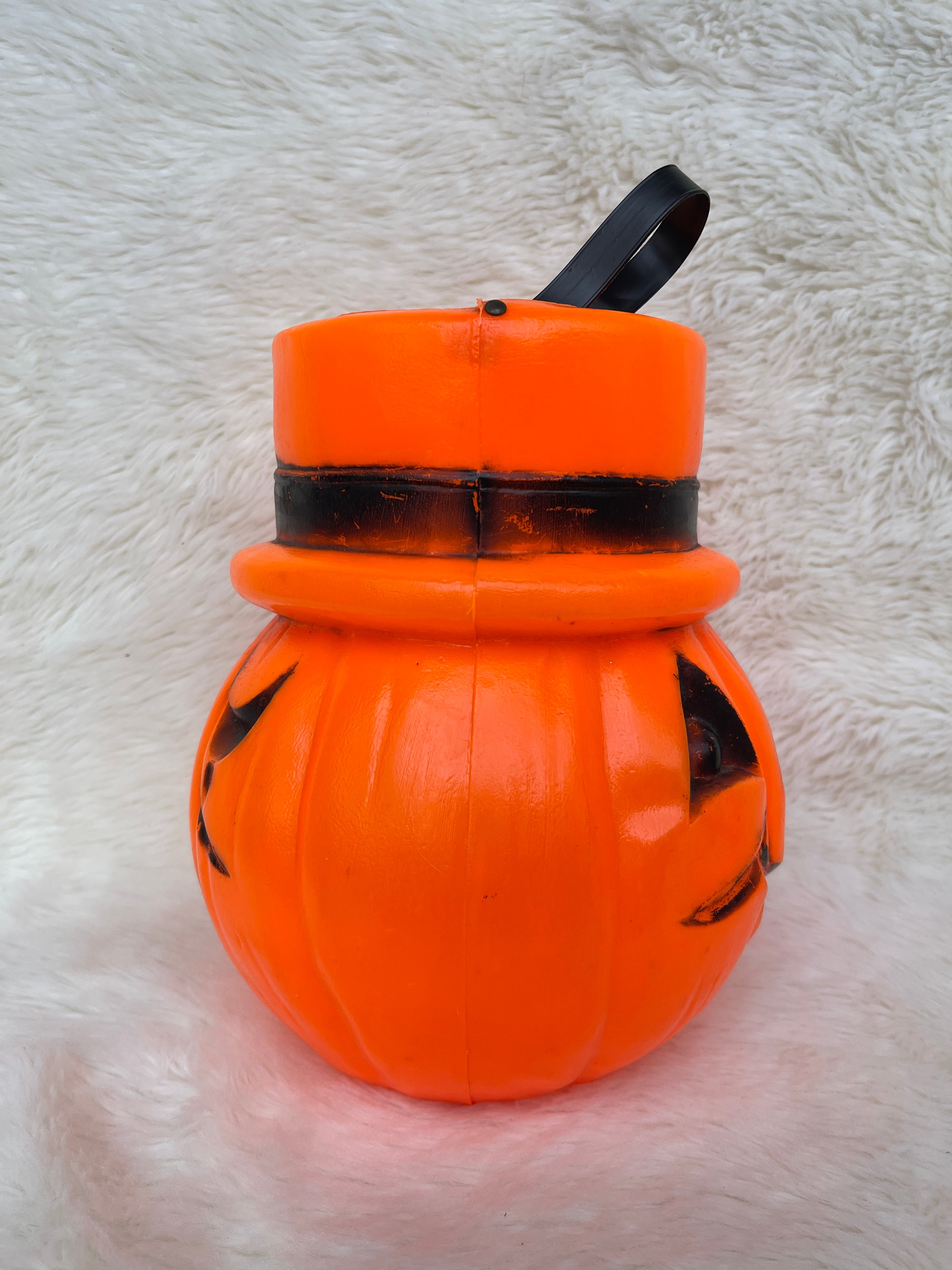 Vintage Double Sided Sad Happy Blow Mold Top Hat Halloween Trick or Treat Bucket