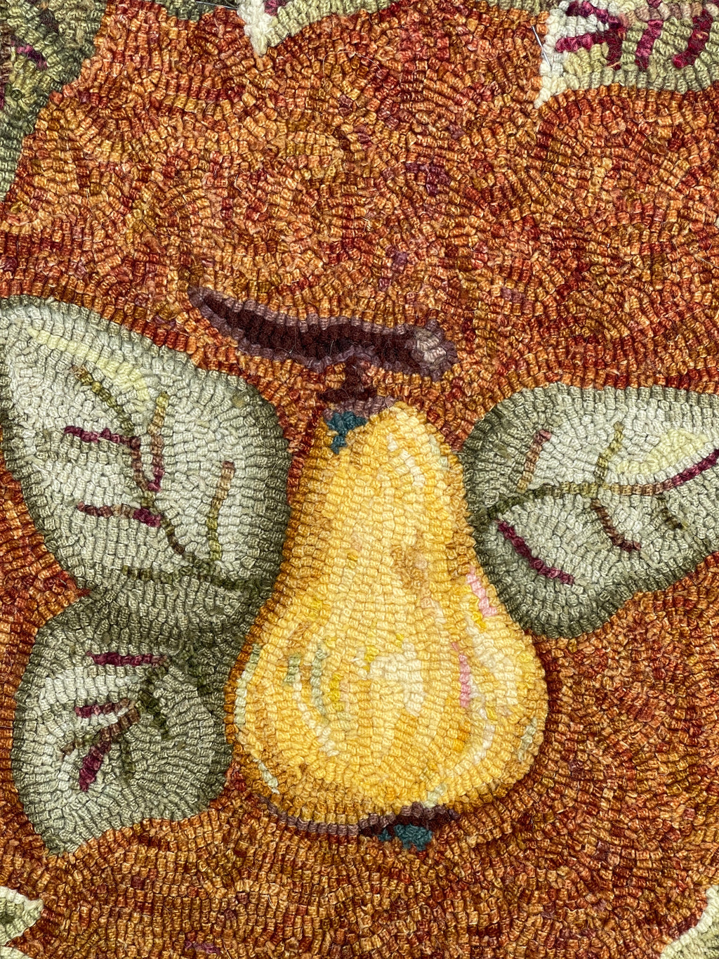 Vintage Circular Wool Hand Hooked Pear Wall Hanging