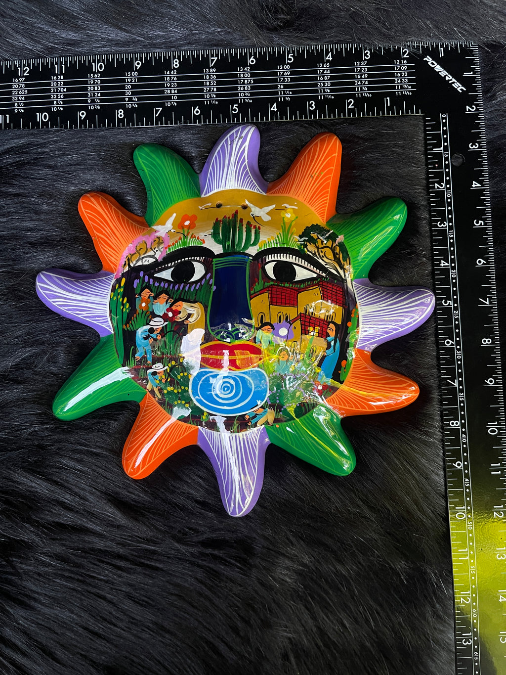 *Modern* Terracotta Pottery Mexican Folk Art Hand Painted Sun Wall Hanging