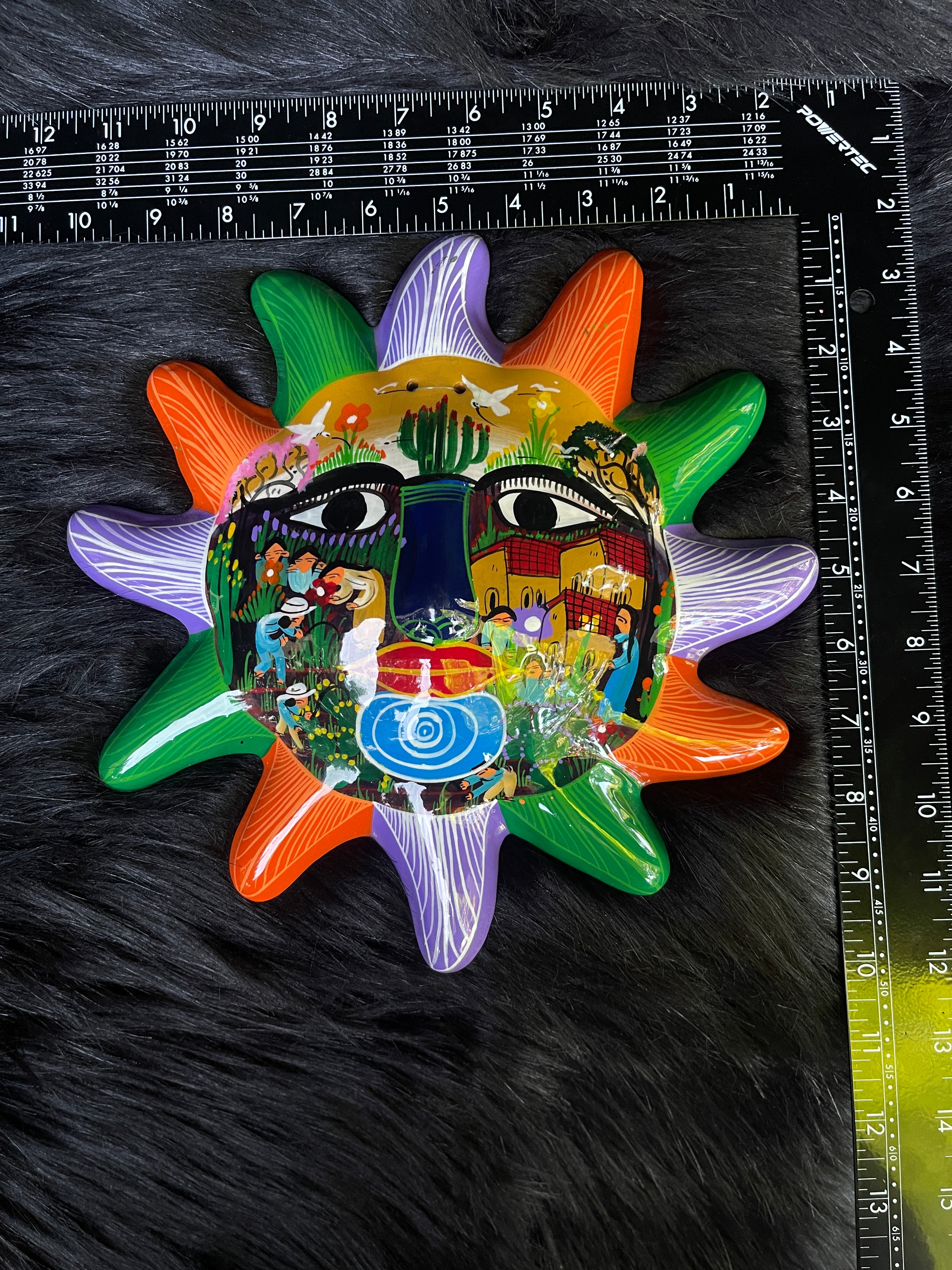*Modern* Terracotta Pottery Mexican Folk Art Hand Painted Sun Wall Hanging