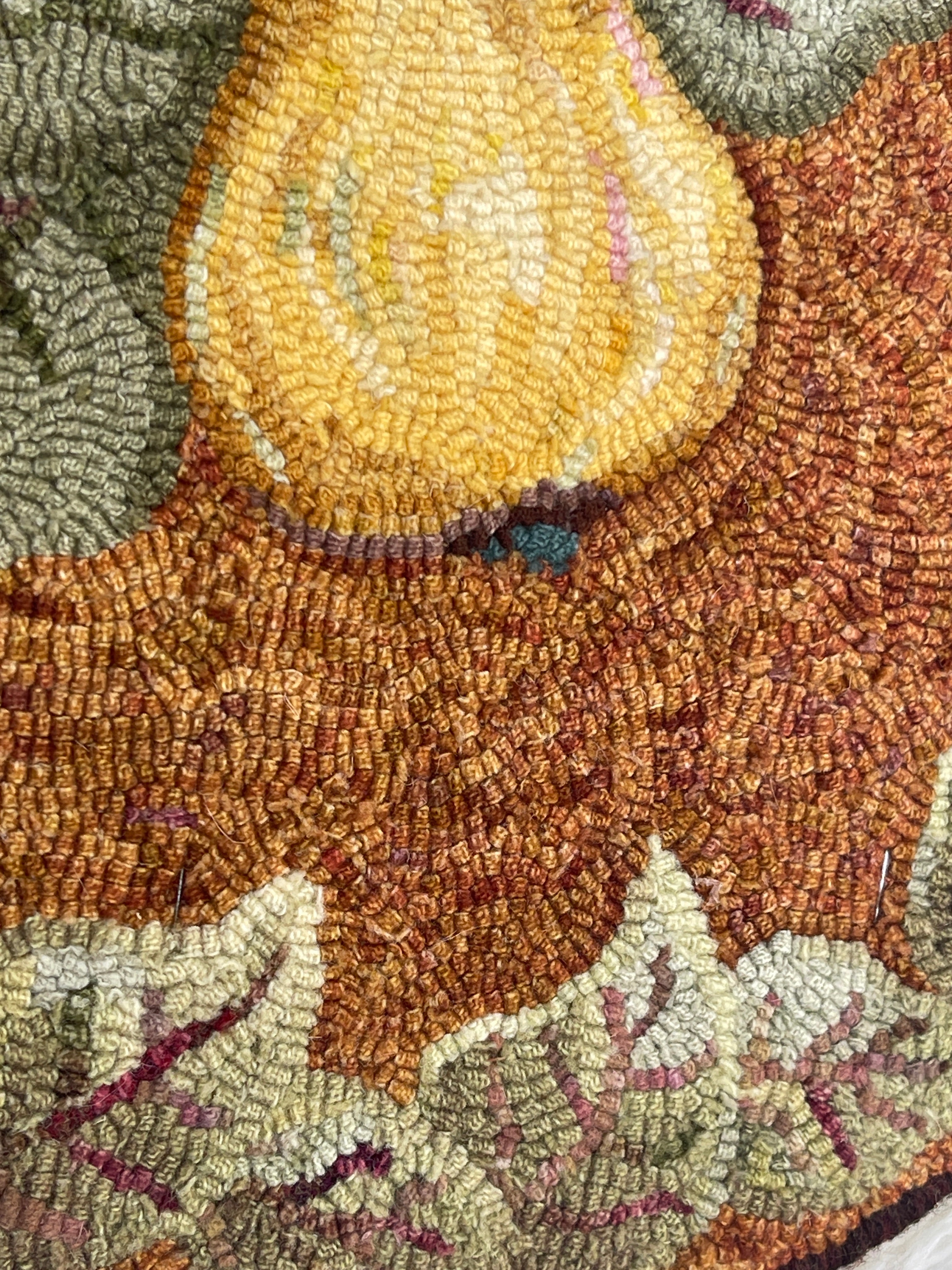 Vintage Circular Wool Hand Hooked Pear Wall Hanging